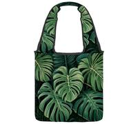 Green Tropical Leaves Canvas Tote Bag, Medium Book Tote Reusable Cloth Bag for Women Teachers Nurse
