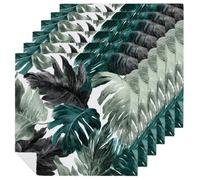 Green Tropical Leaves Cloth Napkins Set of 6, Square Premium Reusable Washable Polyester Table Linen Napkin for Dinner Party