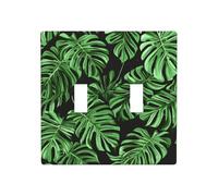 Green Tropical Leaves Double Gang Toggle Light Cover Wall Plate Switch Decor Standard Size - 11.4x11.4cm