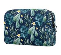 Green Tropical Leaves & Frangipani Cosmetic Bag for Women, Travel Toiletries Bags Large Makeup Handy Pouch Organiser Bag with Zipper