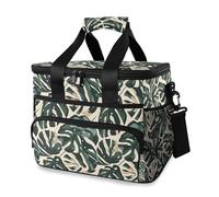 Green Tropical Leaves Pattern Cooler Bag Thermal Insulated Picnic Lunch Bag Box Large Cool Bag for Beach Picnic Camping Travel Men Women