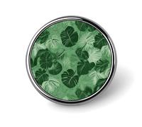 Green Tropical Leaves Round Aluminum Alloy Pin Badge Lapel Pin
