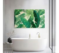 Green Tropical Nature Botanical Green Leaves Premium Framed Wall Art Canvas Painting 100L x 75W cm, Bohemian Elegant Abstract Pictures for Office Meeting Room & Living Room Decor - Ready to Hang Gift