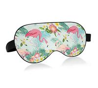Green Tropical Palm Trees White Flowers Pink Flamingo Birds Eye Masks Cover Blocks Light Sleep Mask Shade Cover Blindfold Relaxing Eyeshade Cover with Adjustable Head Strap for Men Women Kids