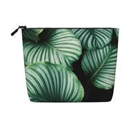 Green Tropical Plant Leaves Printed, Cosmetic Bag Imitation Linen Makeup Bag Portable Travel Toiletry Bag