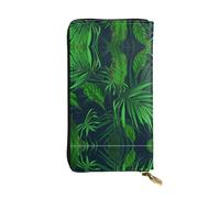 Green Tropical Plant Print Leather Long Clutch Wallet â€“ Fashionable Personalized Wallet, Multiple Card Slots, Gift Ready, Black, One Size