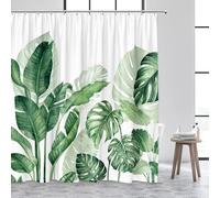 Green Tropical Plant Print Shower Curtain 180X180Cms,Watercolor Boho Jungle Pattern Decor Bathroom Curtain,Waterproof Polyester Home Decor Bathtub Curtain with Hooks