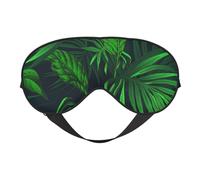 Green Tropical Plant Print Silk Sleep Eye Mask Soft Eye Cover with Adjustable Strap Comfortable for Travel Office Nap