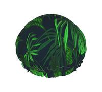 Green Tropical Plant Reusable Luxury Shower Cap For Women, Double Layer Protective Elastic For Ladies Salon Spa