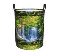 Green Tropical Plants And Waterfall Collapsible Oxford Fabric Laundry Hamper, Waterproof With Handles - Foldable Storage Basket For Bedroom, Bathroom, Kitchen, Nursery, Car & Toys