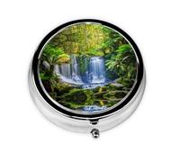 Green Tropical Plants and Waterfall Print Personalised Portable Pillbox with,Mini Pillbox Compact and Convenient Pill Organiser for Storing and Organising Pills