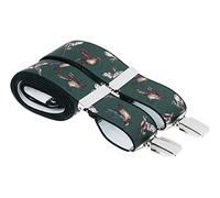 Green Trouser Braces with Flying Ducks Country Pheasants 35mm 4 Silver Clips 44 Inch