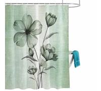 Green Tulip Buds Shower Curtain for Bathroom, Botanical Floral Rustic Retro Farm Waterproof Cloth Fabric Bathroom Accessories Set with 12 Rust Proof Plastic Hooks, 72” x 72”