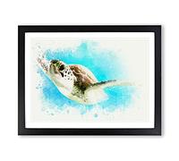 Green Turtle In Abstract Modern Art Framed Wall Art Print, Ready to Hang Picture for Living Room Bedroom Home Office Décor, Black A2 (64 x 46 cm)