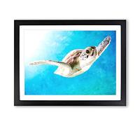Green Turtle Painting Modern Art Framed Wall Art Print, Ready to Hang Picture for Living Room Bedroom Home Office Décor, Black A3 (46 x 34 cm)