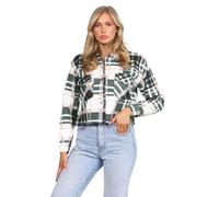 (Green, UK 14) Ladies Checked Jacket Casual Button Front Shirt