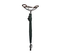 Green Umbrella on a Brown Leather Shooting Stick Seat