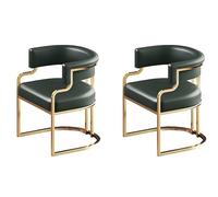 Green Upholstered Dining Chairs Set of 2 - Low Back with Faux Leather & Brass Legs for Kitchen Dining Room Milk Tea Shop Modern Home Decor