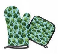 Green Vegetable Broccoli Oven Mitts and Pot Holders BBQ Gloves, Heat Resistant Kitchen Oven Gloves Hot Pads for Cooking Baking Grilling