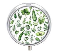 Green Vegetable Pattern Pill Box, 3 Compartments, Small Travel Pill Case for Purse and Pocket, Portable Daily Pill Organizer for Holding Supplements