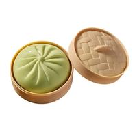 Green Vegetable Soft Stress Ball with Steamer, Simulation Food Design, Silicone Fidget Toy, Funny Gag Present, Steamed Bun Toy