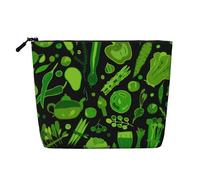 Green Vegetables Pattern, Cosmetic Bag Imitation Linen Makeup Bag Portable Travel Toiletry Bag