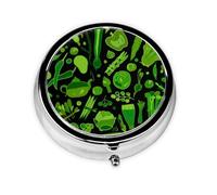 Green Vegetables PatternMeta Pill Box 3 Compartment Medicine Case,Portable Organizer