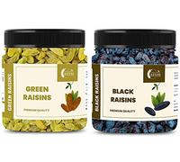 Green Velly Organic Nature Combo of Black Raisins Dry Grapes Kali kishmish and Green Raisins/Kishmish 250 gm Each (Jar Pack) Total 500 Gram