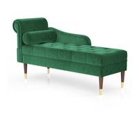 (Green) Velvet Chaise Longue with Armrest & Lumbar Pillow