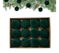 Green Velvet Christmas Baubles, Green Flocked Tree Christmas Ornaments Decoration, Flocked Christmas Tree Pendant Balls, Seasonal Christmas Decoration