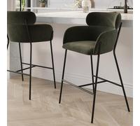 Green Velvet Curved Kitchen Stool with Back - Isla