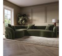 Green Velvet Left Hand Facing 4 Seater Curved Corner Sofa - Zuri