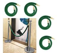Green Velvet Queue Rope Barrier, 3.8cm Thick Stanchion Rope, 0.8m/2.6ft Safety Control for Banks, Hospitals, Elevators - 4 Pcs Set for Crowd Management