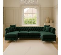 (Green Velvet) SNOOZE Large U Shape Corner Sofa Set Monaco Plush Velvet 6 Seater Sofa Hand Made UK