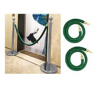 Green Velvet Stanchion Rope, 3.8cm Thick Queue Barrier, 1.2m/4ft Safety Crowd Control Rope for Banks, Hospitals, Elevators - 2 pcs, Premium Quality