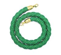 Green Velvet Stanchion Rope with Polished Hooks - 2m/6.6ft Braided Crowd Control Barrier VIP Event Hanging Ropes Twisted Hemp Design for Parties & Ceremonies Green-Gold
