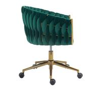 Green Velvet Swivel Task Chair with Hand Woven Backrest Stylish Gold Base Ideal for Office Desk or Makeup Room