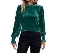 Green Velvet Tops for Women UK Elegant Blouses - Plus Size, Long Sleeve, Round Neck, Ruffle, Oversized, Lantern Sleeve, Sequin, Fleece, Loose, Casual, Tunic Shirts