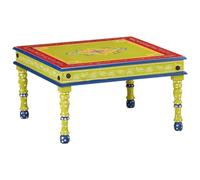 (green) vidaXL Coffee Table Hand Painted Plant Stand Accent Table Solid Mango Wood