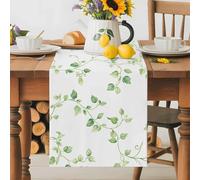 Green Vine Table Runner 18x72 Inches Long Spring Green Leaf Branch Watercolor Rustic Faremhouse Cotton Linen Table Runner Burlap Style for Dinner Table Party Decor Tabletop Decorations