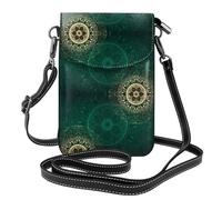 Green Vintage Floral Small Crossbody Bags, Printed Cell Phone Purse with Card Slots, Shoulder Handbag with Strap