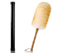 Green Vivid Lambs Wool Duster with Solid Bamboo Handle,Leather Hang Strap,18.9 inch Long,Natural Feather Duster for Cleaning Ceiling Fans,Window Blinds,Computer Screens,Bookshelves etc
