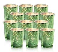 Green Votive Candle Holders, Mercury Glass Tealight Candle Holder Set of 12, Perfect Centerpieces for Wedding, Party, Home Decor (Green)