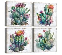 Green Wall Art Cactus Pictures for Living Room Bathroom Succulent Plants Canvas Prints Botanical Prints Colourful Tropical Wall Decor Watercolor Spiny Floral Artwork Home Decorations 30x30cm 4Pcs