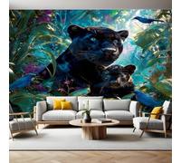 Green Wall Mural 250 x 180 cm Animal Cheetah Jungle Non-Woven Art Print Wallpaper Mural for Walls Living Room Bedroom TV Background Boys Girls Kids Rooms Decoration