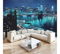 Green Wall Mural Wallpaper Brooklyn Bridge & New York City Premium Non-Woven Art Photo Decals, for Home Interiors Kids Bedroom Décor W400 X H280 Cm