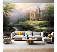 Green Wall Murals for Living Room Country Cottage View 3D Print Photo Wallpaper Luxury Design Modern Non-Woven Wall Mural Sofa TV Kids Bedroom Decoration 200 x 140cm