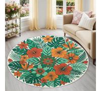 Green Washable Round Area Rug 90 cm Tropical Plant Floral Soft Fluffy Circle Carpet Rug Printed Short Pile Non Slip Floor Round Rugs for Entryway Living Room Bedroom, Monstera Leaf Palm Leaf