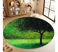 Green Washable Round Rugs 80 cm, Non Slip Surrealism Elegant MeadowBoys Girls Circle Rug - Super Soft Low Pile Area Carpet for Bedroom Living Room Kids Room
