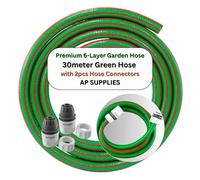 Green Water Hose 1/2inch - 6-Layer Flexible Garden Hose - Premium Food Grade Water Hose with Hose Connector Set for Caravan, Motorhome and Boat. Standard Click-Lock Type Connectors (30meter)